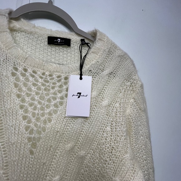 7 For All Mankind Open Neck Cable Knit Pullover Sweater M Mohair Wool 7FAM - Picture 6 of 12